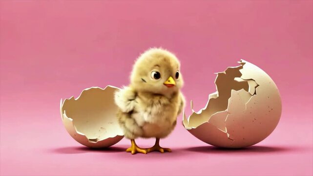 Cute small chick hatches from the egg Easter AI animated banner