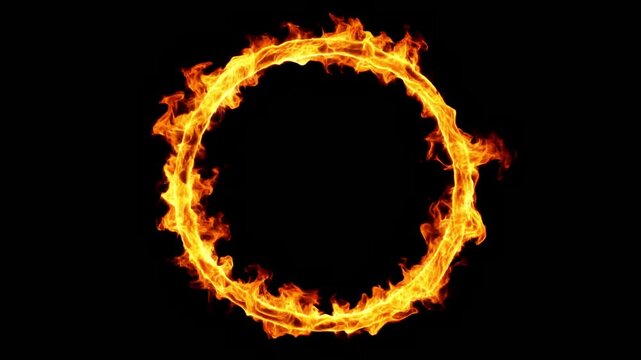 Ring of fire on black background, glowing with intense heat and energy.
