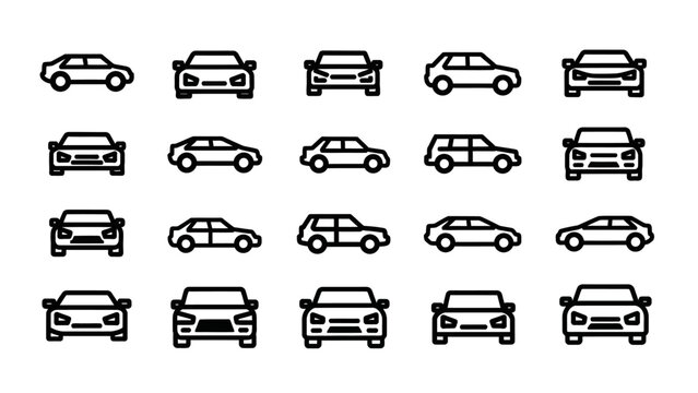 Collection of Simple Car Icons Outlined.