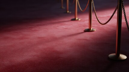 Red carpet entrance at a Hollywood film festival, velvet ropes and gold stanchions, stars under spotlights, luxury premiere event