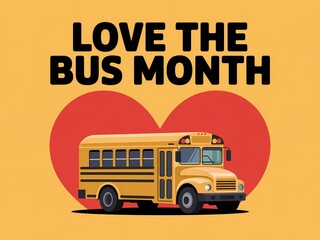 Love the bus month celebration with a heart and school bus graphic