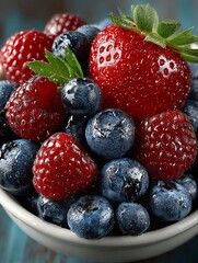 Assortment of Fresh, Water-Kissed Berries in a Bowl