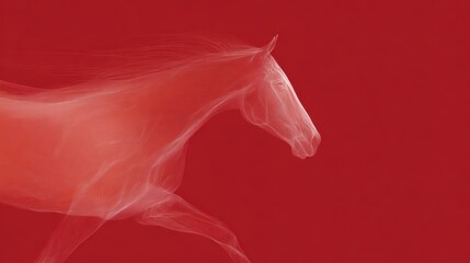 Year of the Horse New Year poster, red horizontal layout, stylized linear horse drawing, clean modern design
