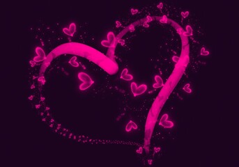 Romantic Pink Heart Glow Particle Effect on Dark Purple Background