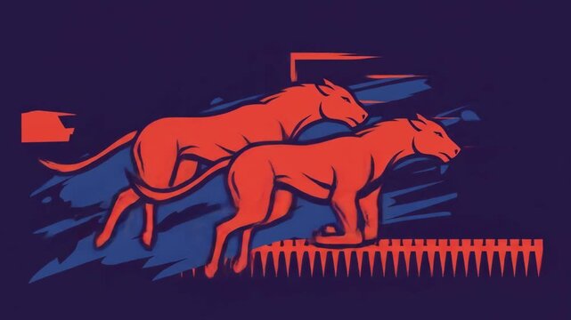 Stylized Animated Greyhounds Racing on a Track.