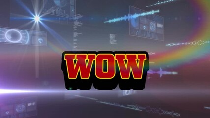 Animation of wow text over data processing - Powered by Adobe