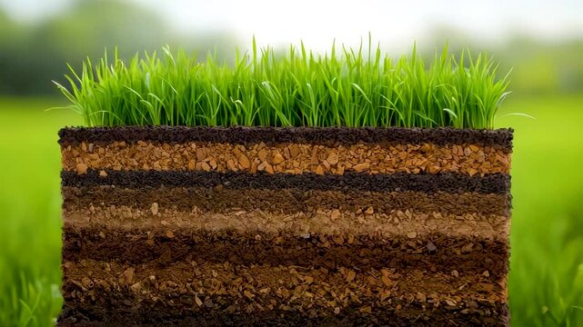 Cross Section Soil Layers Green Grass Growing Fertile Earth Profile Outdoors