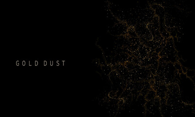 A chaotic wavy pattern in gold, with fine tinsel on a black background. An isolated design element.