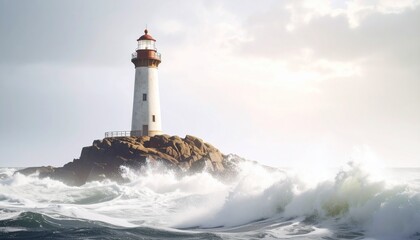 灯台と荒波が織りなす美しい海岸風景