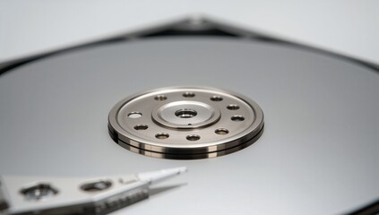 Close-Up of Hard Disk Drive Component with Reflective Surface