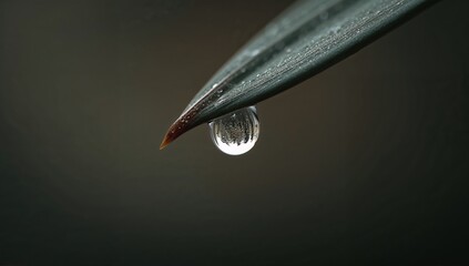 Close-Up of Water Droplet on Leaf Surface with Blurred Background