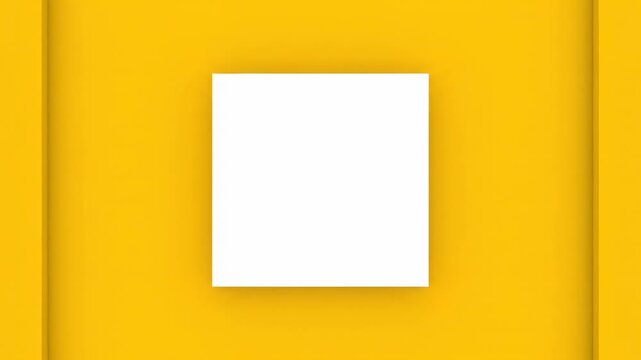 Abstract animated seamless loop of a white square window aperture geometrically opening and closing on a flat vibrant yellow background window, colorfield, communication