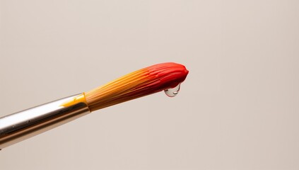 Close-Up of Paint Brush Tip with Red Paint Droplet on Bristles