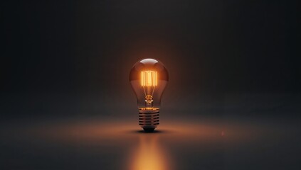 Vintage incandescent light bulb glowing with warm orange illumination