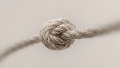 Close-up of Tightly Woven Natural Rope Knot on Neutral Background