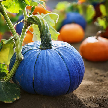 citrouille bleu, image sur r&eacute;aliste, sortie de lot, image &eacute;tonnante, halloween, l&eacute;gume, aliment,  courge, potager, thanksgiving, d&eacute;coration, calebasse, agriculture, saison, saisonnier, nature, plante,