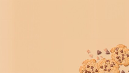 Freshly Baked Chocolate Chip Cookies on Beige Background