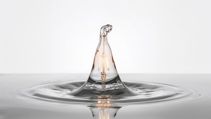 Light Bulb Water Drop Splash Against White Background