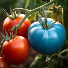 tomates bleu, sur r&eacute;aliste, l&eacute;gume, rouge, frais, sain, organique, r&eacute;gime, agriculture, salade, isol&eacute;, fra&icirc;cheur, v&eacute;g&eacute;tarien, nutrition, juteuse, ingredient, couleur, potager,