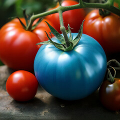 tomates bleu, sur r&eacute;aliste, l&eacute;gume, rouge, frais, sain, organique, r&eacute;gime, agriculture, salade, isol&eacute;, fra&icirc;cheur, v&eacute;g&eacute;tarien, nutrition, juteuse, ingredient, couleur, potager,