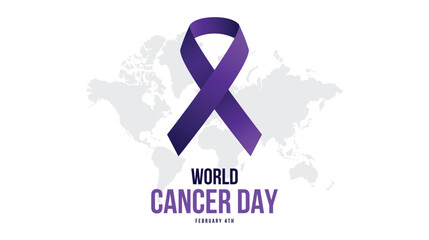 World Cancer Day with purple ribbon design. Cancer awareness background. Vector illustration