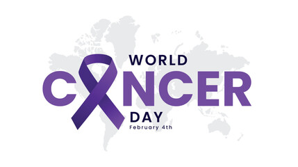 World Cancer Day with purple ribbon design. Cancer awareness background. Vector illustration