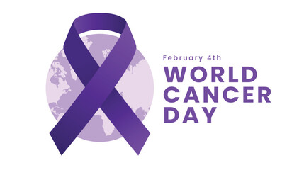 World Cancer Day with purple ribbon design. Cancer awareness background. Vector illustration