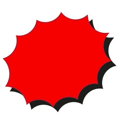 Red explosion shape with black border