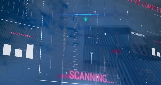 A composite of a real office building and a computer-generated graph interface