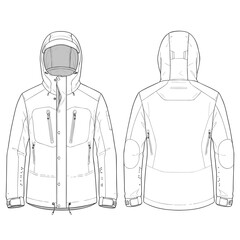 Technical outdoor jacket flat sketch for fashion design. © fatra