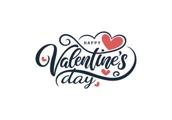 A modern and bold script design elegantly presents the phrase "Happy Valentine's Day" with a large, prominent red heart and playful smaller hearts.