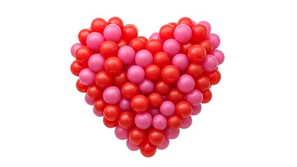 A beautiful heart shape composed of many small red and pink balloons, isolated on a clean white background.