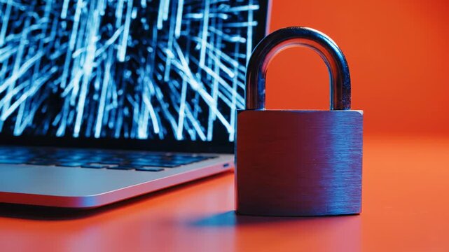 Padlock on computer keyboard symbolizing digital security and data protection