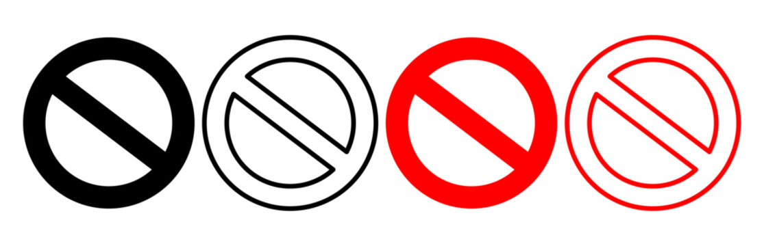 Prohibition sign set ban symbol red and black vector