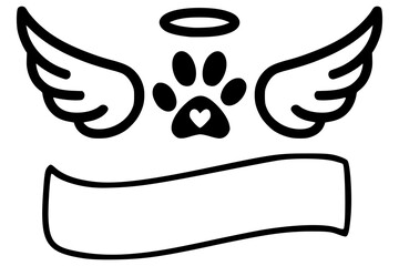 Pet memorial dog paw print with angel wings vector illustration