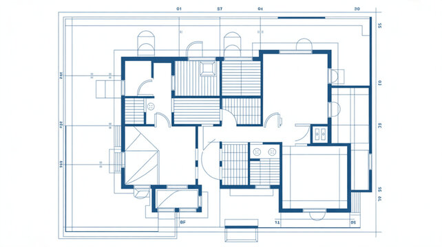 Top view architectural floor plan of modern residential building interior layout drawing