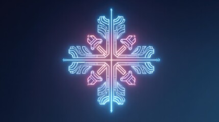 Bright neon snowflake design with intricate patterns and glowing