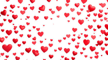 Scattered red hearts on white background