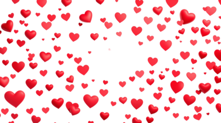 Scattered red hearts on white background