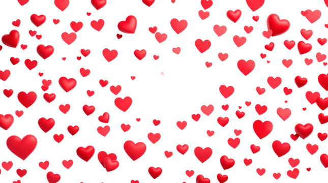 Scattered red hearts on white background - Powered by Adobe