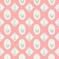 Seamless Hand Painted Floral Pattern on pink background
