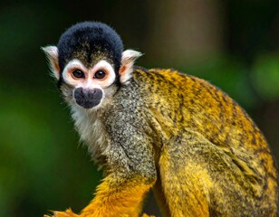 Obraz premium Close-up of a Squirrel Monkey with Distinctive Facial Features and Colorful Fur.