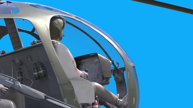 Classic Military OH-6 Cayuse Helicopter 3D Animation for VFX Blue Screen