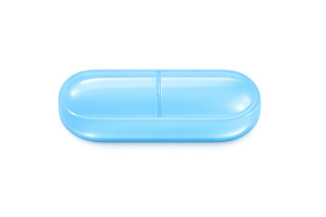 Blue pill representing medicine, pharmaceutical industry, treatment, healthcare, and disease healing concept, with transparent background