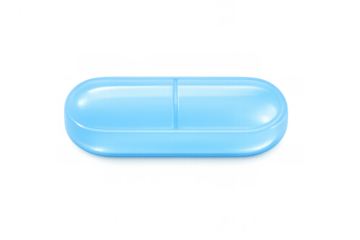 Blue pill representing medicine, pharmaceutical industry, treatment, healthcare, and disease healing concept, with transparent background