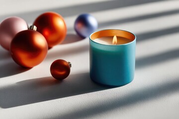 Warm candlelight illuminates soft shadows, surrounded by colorfu