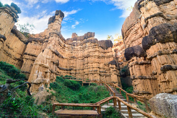 eroded landscape in Mae Wang National Park, Roman Pillars of sandstone and collums cliffs in famous...