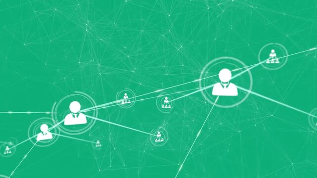 Animation of network of connections with icons over green background