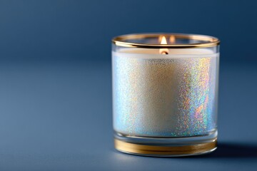 Elegant candle with shimmering surface, radiating soft light aga