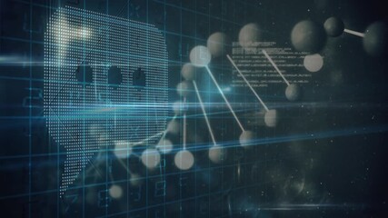 Animation of dna strand spinning over data processing - Powered by Adobe